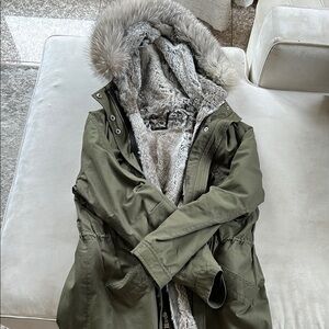 Olive Green Fur-Lined Women's Parka